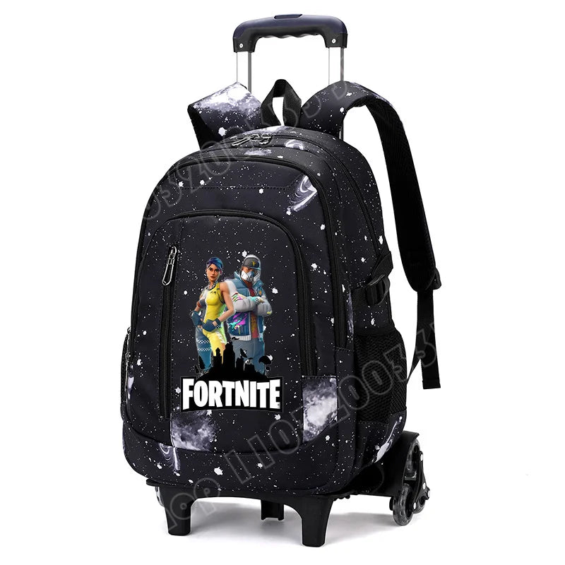 Fortnite 2 viename vežimėlis-kuprinė su žvaigždėto dangaus raštu, didelės talpos vandeniui atsparus nešiojamojo kompiuterio krepšys su laiptų įveikimo konstrukcija, mokyklinė kuprinė moksleiviams