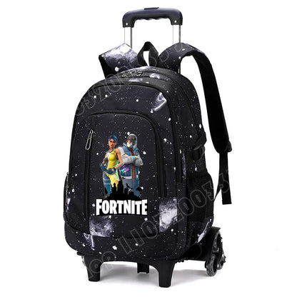 Fortnite 2 viename vežimėlis-kuprinė su žvaigždėto dangaus raštu, didelės talpos vandeniui atsparus nešiojamojo kompiuterio krepšys su laiptų įveikimo konstrukcija, mokyklinė kuprinė moksleiviams