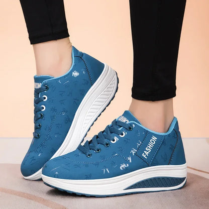 Scarpe casual da donna per l'outdoor con suola spessa e tacco oscillante, scarpe sportive alla moda con plateau, taglia 42, suola piatta, per camminata e corsa