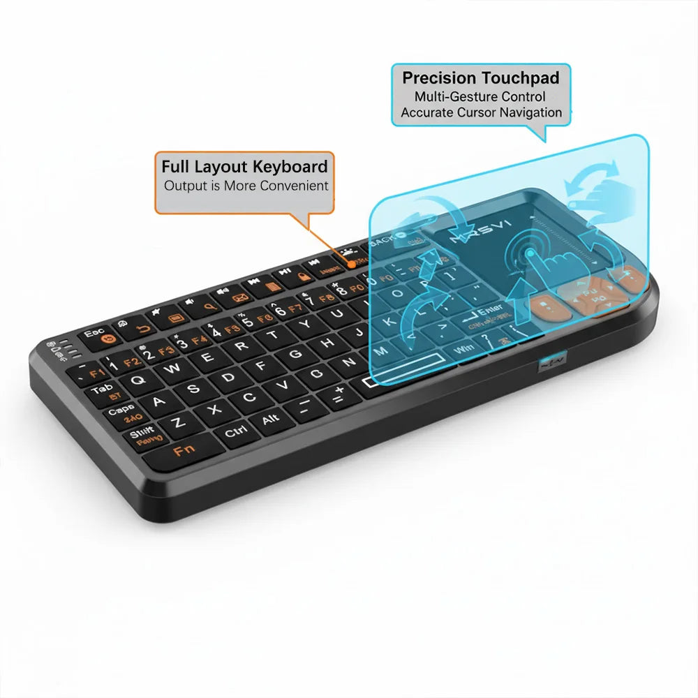 Teclado Bluetooth Mini MRSVI A8 PLUS, teclado inalámbrico retroiluminado de 2.4GHz con panel táctil para Android TV Box, Mac, portátil y Windows