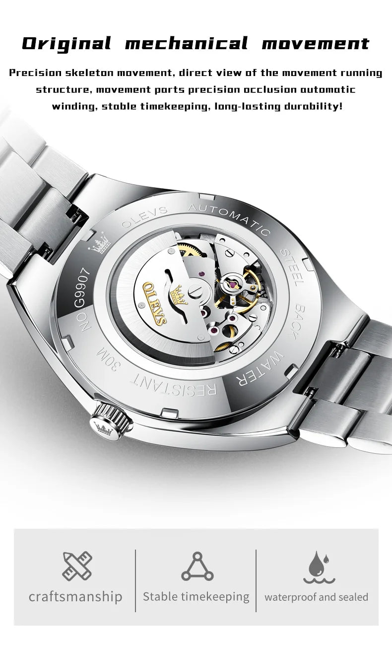 OLEVS Top Brand Luxury Automatic Watches Men Waterproof Watches 316L Steel Business Mechanical Men's Watch relogios masculino