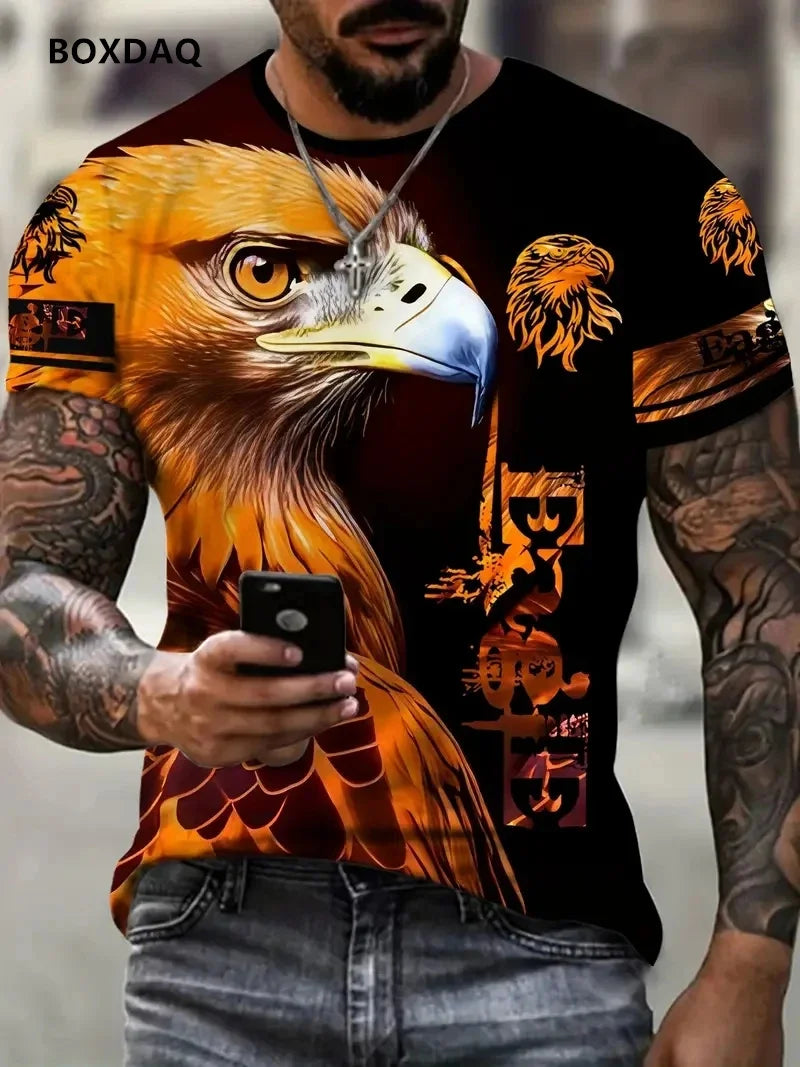 Vyriški „Fashion Eagle“ marškinėliai, laisvo kirpimo, su apvalia iškirpte, laisvalaikio stiliaus, trumpomis rankovėmis, su 3D gyvūno rašto spauda, gatvės stiliaus marškinėliai, 6XL didelis dydis, kvėpuojantys marškinėliai