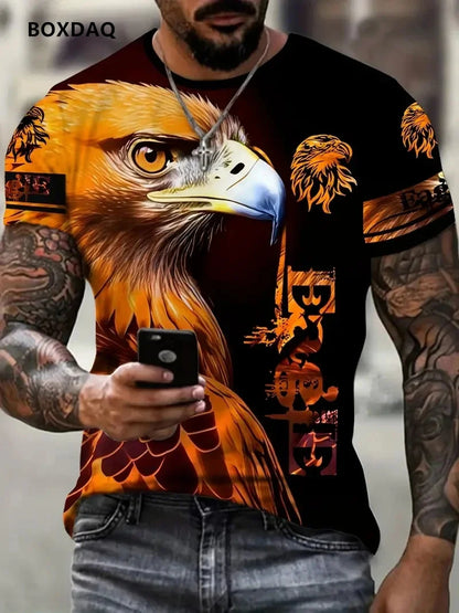 Vyriški „Fashion Eagle“ marškinėliai, laisvo kirpimo, su apvalia iškirpte, laisvalaikio stiliaus, trumpomis rankovėmis, su 3D gyvūno rašto spauda, gatvės stiliaus marškinėliai, 6XL didelis dydis, kvėpuojantys marškinėliai