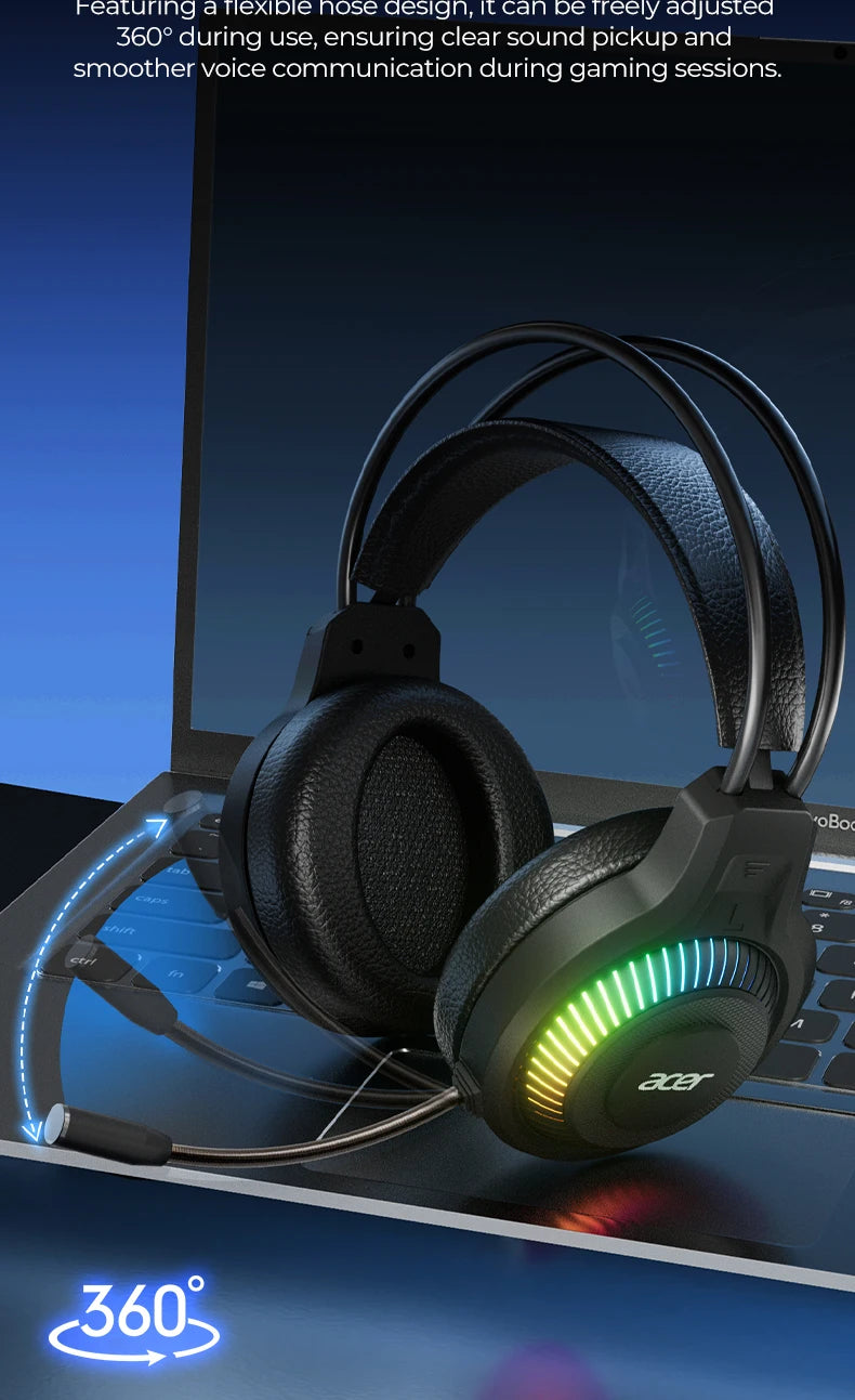 Auriculares Gaming com Fio RGB e Microfone – Headset Gaming com Som Surround de Baixa Latência, Iluminação RGB Elegante, Isolamento de Ruído e Ajuste Confortável