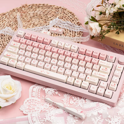 Pink Kitten, Girl MAO Keycap PBT 134 Keys, Customized for 60/84/98/108 Mechanical Keyboard