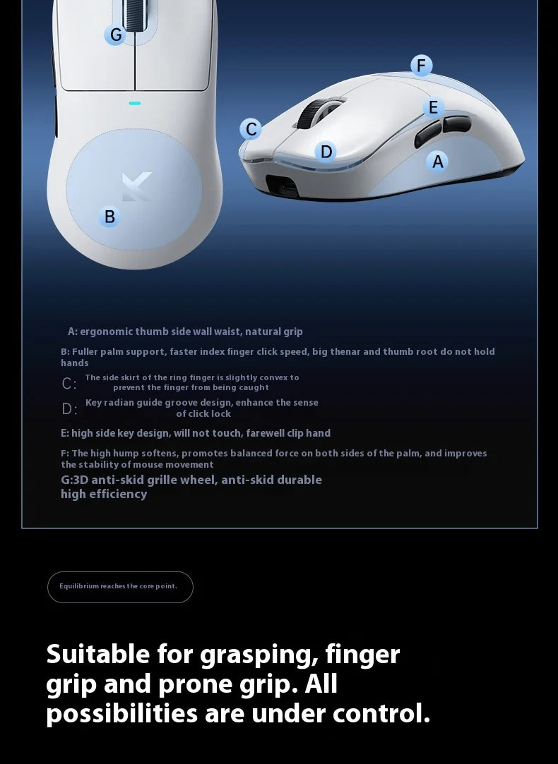 MCHOSE M7 Ultra ergonomická herná myš PAW3950 Super Sensor TOPSPEED s frekvenciou snímania 8000Hz, ľahký dizajn, Realtek Master Mice