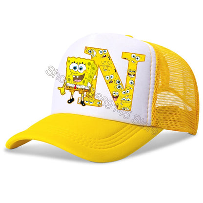 New Spongebob Children Baseball Caps Kawaii Cartoon Letter Printed Hat Kids Casual Sun Hat Adjustable Peaked Cap Birthday Gifts