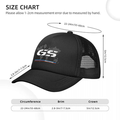 GS Weltkarte Motorrad-Trucker-Cap Herrenmode-Hüte Sonnenkappen Angelhut Atmungsaktive Baseballkappen aus Polyester-Netzgewebe für den Sommer