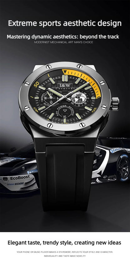 Carnival Brand IW High-End Series Luxury Imported Movement Mechanical Watch Men Sport Rubber Strap 50m Waterproof Fashion Watch