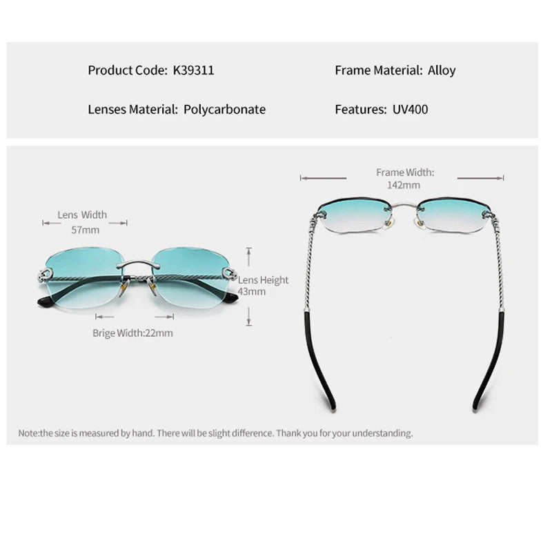 Lunettes de soleil métalliques sans monture HBK pour homme, lunettes de soleil « Wave Cutting » pour femme, lunettes de voyage et de shopping, lunettes de vue UV400, style estival