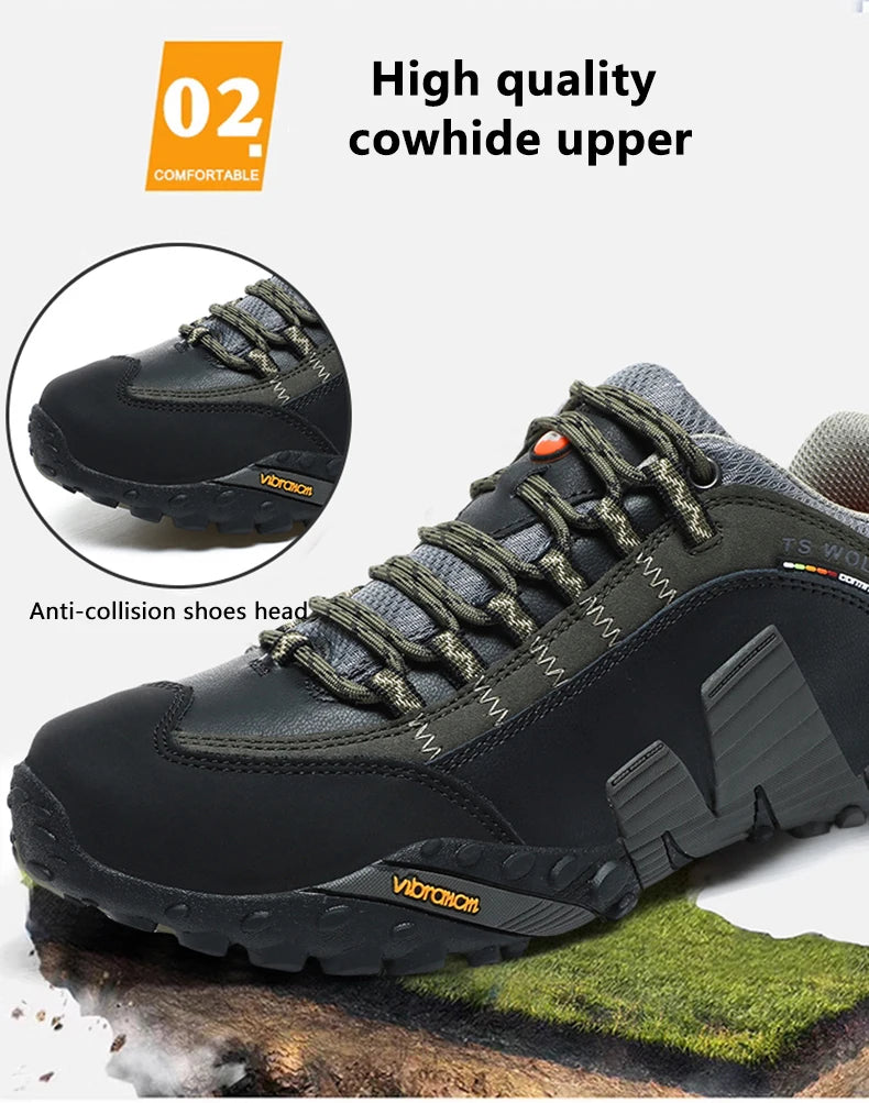 Mountaineering Shoes Men's Genuine Leather Outdoor Sports Anti Slip Mountaineering Hiking Shoes Breathable Tourism Shoes