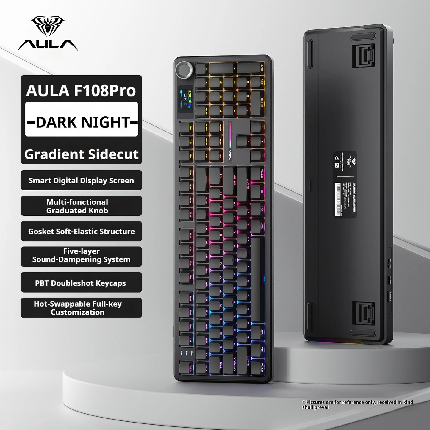 Tastiera meccanica AULA F108 PRO personalizzata layout 100%, retroilluminazione RGB, wireless Bluetooth, switch HiFi, tastiera gaming