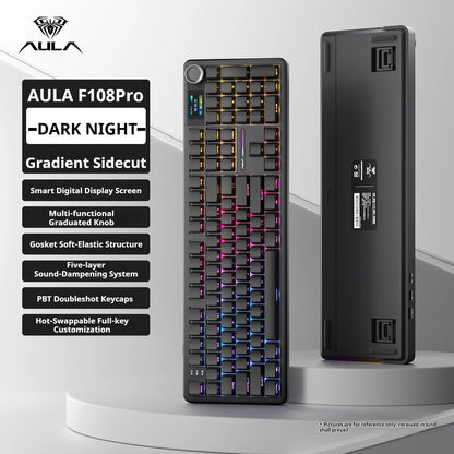Tastiera meccanica AULA F108 PRO personalizzata layout 100%, retroilluminazione RGB, wireless Bluetooth, switch HiFi, tastiera gaming