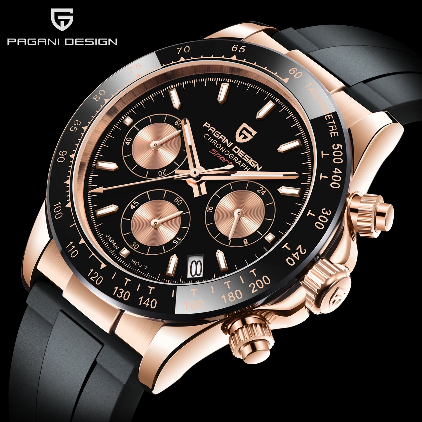 PAGANI DESIGN New Gold Blue Luxury Quartz Watch For Men Gift Box VK63 Movt Chronograph Sapphire Crystal Stainless Steel Watch