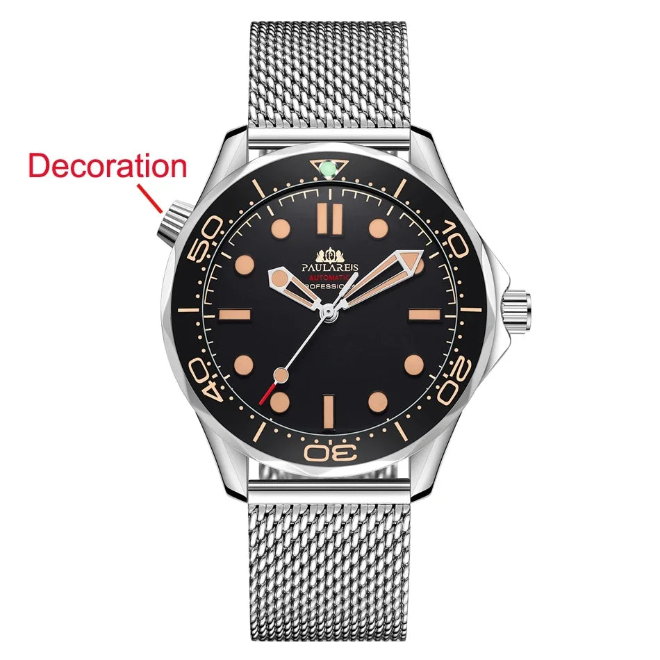 Automatic Mens Watch Mechanical Self Wind Movement Net Stainless Steel Nylon Strap Luxury Fashion Watches