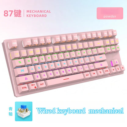 Gamer Mechanical keyboard 87 keys gaming 80% backlit key board ergonomic computer office wired mini pc numpad pink white black