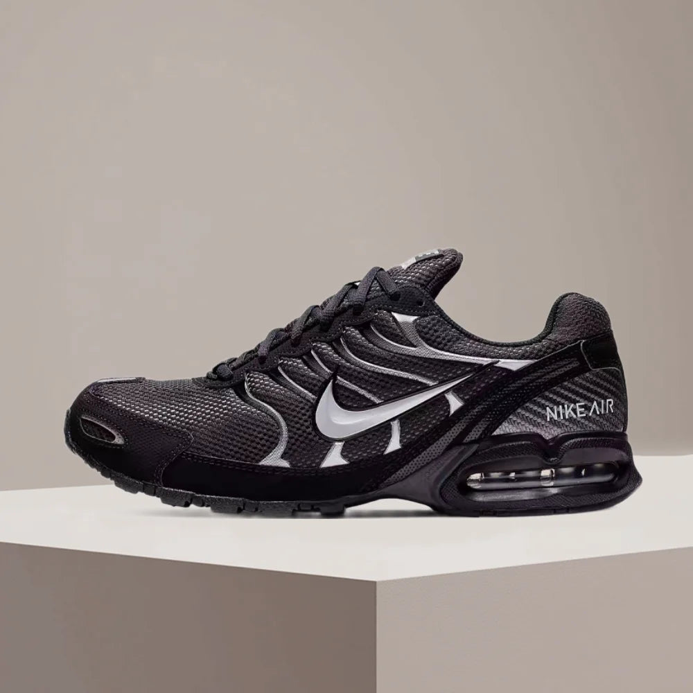 Męskie buty do biegania Nike Air Max Torch 4 – czarne/srebrne, sznurowane, miękka podeszwa środkowa, oddychająca cholewka 343846-002