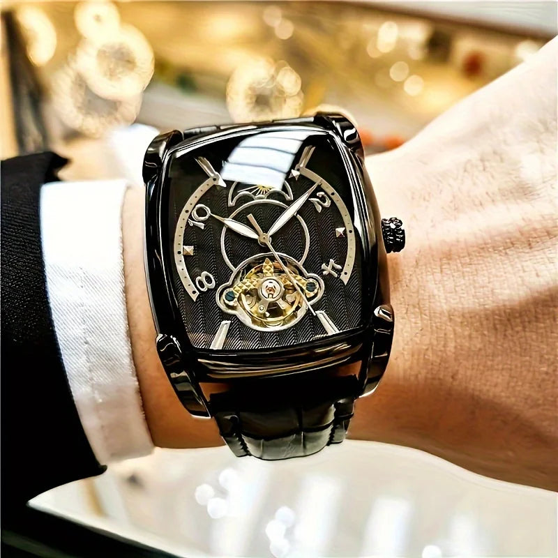 [Orologio meccanico di lusso con tourbillon] Orologio meccanico di lusso con tourbillon leggero da uomo – Modello di alta gamma completamente automatico, con design «scheletrato» di tendenza, ideale per un look professionale o