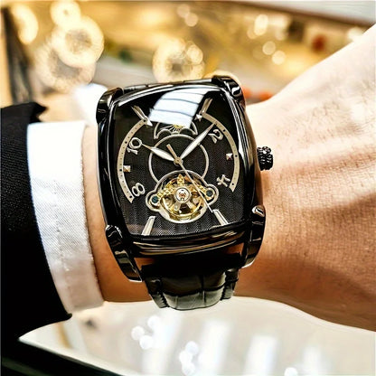 [Orologio meccanico di lusso con tourbillon] Orologio meccanico di lusso con tourbillon leggero da uomo – Modello di alta gamma completamente automatico, con design «scheletrato» di tendenza, ideale per un look professionale o