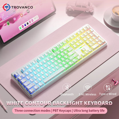 Teclado Bluetooth V108 Pro para oficina, bajo nivel de ruido, 2.4G, con cable e inalámbrico, diseño completo, membrana con retroiluminación RGB