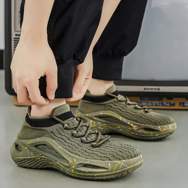 Chaussures de sport pour homme en maille légère et souple, semelle épaisse, antidérapantes, chaussures de tennis à lacets, pour le fitness en plein air et la course à pied au printemps