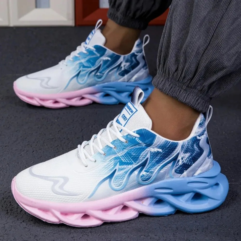 Chaussures de sport décontractées pour homme : chaussures de sport légères et respirantes à imprimé flammes, pour l'été, le tennis, la course à pied et la randonnée