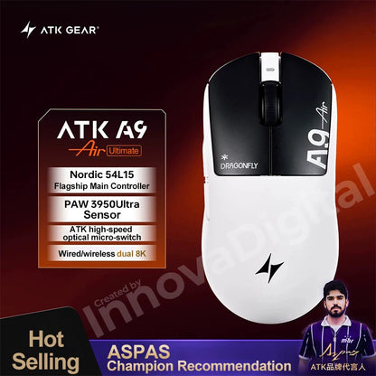 Mouse de gaming wireless ATK Dragonfly A9 Ultimate A9 Air PAW3950, ultra-ușor, ergonomic, pentru e-sports gamer FPS CSGO A9 Ultra