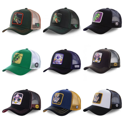 Dragon Ball Son Goku-Kappe, Sommer-Reisekappe mit Schirm, Herren-Kappe mit Stickerei, im Hip-Hop-Stil, Sonnenvisier, verstellbare Trucker-Kappe aus Netzstoff