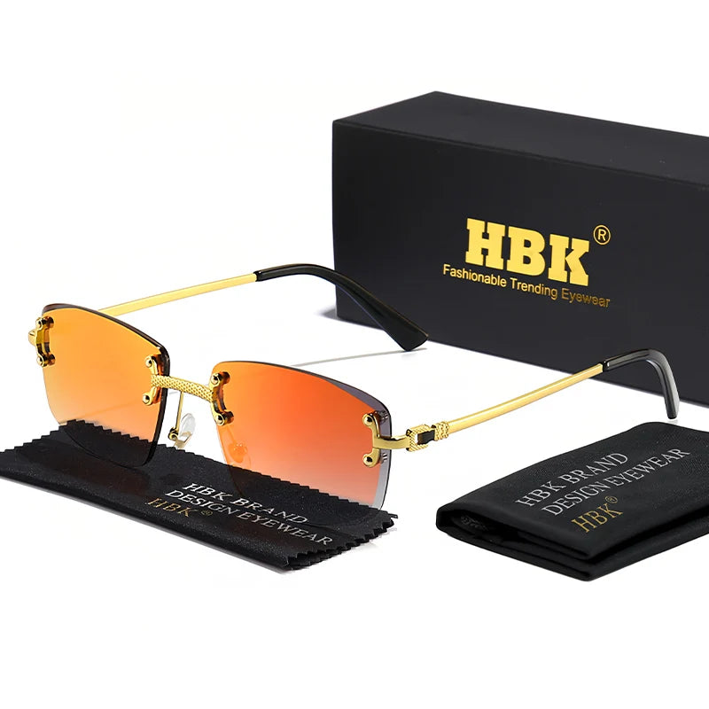 HBK Čtvercové bezrámové sluneční brýle pro ženy, TOP kvalita, retro kovové sluneční brýle pro muže, luxusní, na večírky i do práce, s přechodovými skly