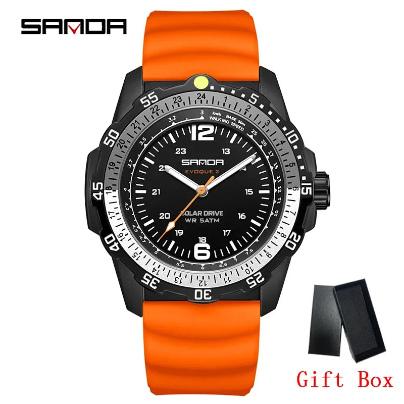 SANDA Luxury Men's Solar-powered Watch Creative Quartz Dial Luminous Hands Waterproof Sport Student Wristwatch Innovative Design