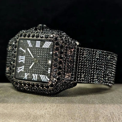 Hot UNIGUET Men's Square Watch Luxury Hip Hop Diamond Jewelry Waterproof Stainless Steel Quartz Wristwatch Fashion Man Accessory