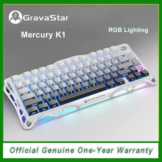 GravaStar Mercury K1 75% Wireless Mechanical Gaming Keyboard, Aluminum Alloy Exoskeleton Design, RGB Backlit，Hot-Swap Socket