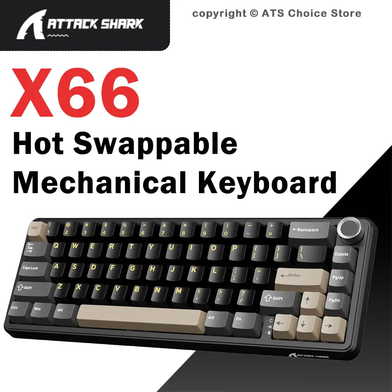 Attack Shark X66 Tastiera meccanica wireless 65% layout compatto, retroilluminazione RGB, gasket mount, hot swap, Bluetooth, USB-C, PBT, batteria ad alta capacità