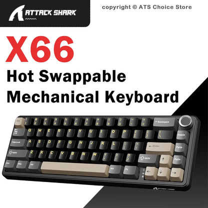 Attack Shark X66 Tastiera meccanica wireless 65% layout compatto, retroilluminazione RGB, gasket mount, hot swap, Bluetooth, USB-C, PBT, batteria ad alta capacità