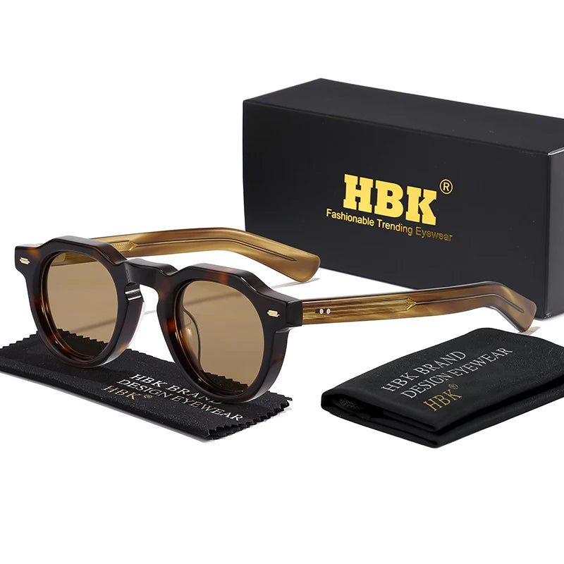 HBK Vintage – jednoduché kulaté pánské sluneční brýle s malým rámem, vysoce kvalitní acetátový rám, sluneční brýle pro ženy, na večírky, na cestování i do přírody
