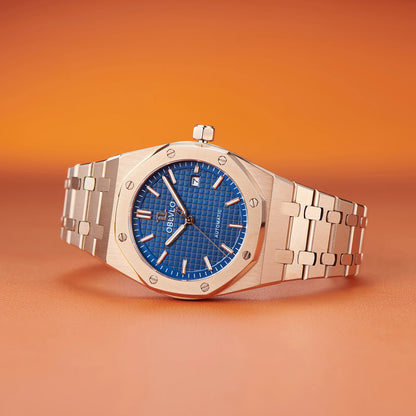 OBLVLO TM-ASP Luxury Men's Watch 41mm Blue Dial Rose Gold Automatic Luminous Waterproof Mechanical Casual Business Watch