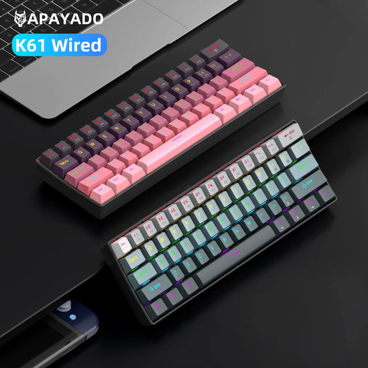 APAYADO K61 Mini Mechanical Keyboard,Wired,61 Keys,Phantom RGB, Black/White Red/Blue Mechanical Switch for Gaming,60% Portable