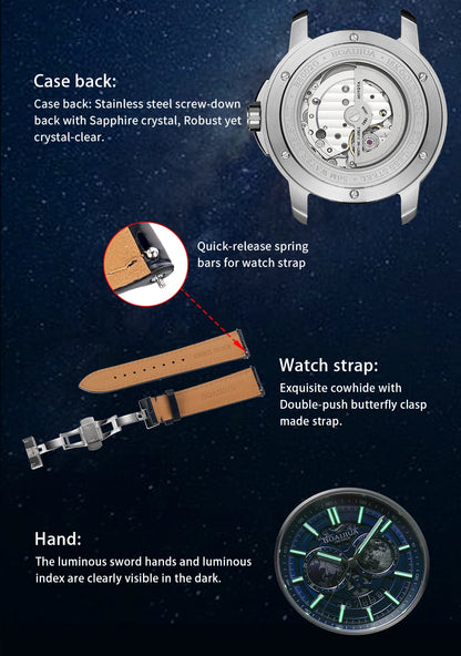BORIAGE(BOAIJIUA) vollautomatische mechanische Herrenuhr mit Originaldesign, wasserdichte leuchtende mechanische Armbanduhr
