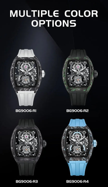 BONEST GATTI Men Automatic Mechanical Watch Skeleton Dial Sapphire Crystal Fluororubber Strap Waterproof Luminous Business watch