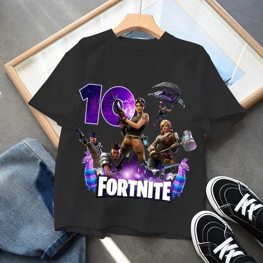 T-shirt Fortnite com Número de Aniversário para Crianças, Raparigas e Rapazes, Roupa de Verão, T-shirt em Algodão para Bebé, Top de Manga Curta para Festa, Presente para Criança Pequena