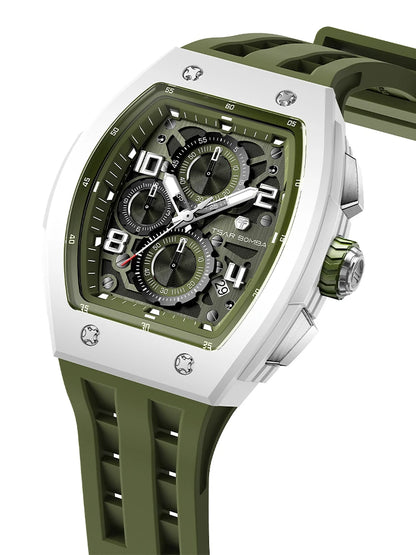 TSAR BOMBA Uhr für Herren, Luxusmarke, Tonneau-Design, wasserdichte Uhr, Edelstahl-Armbanduhr, modische rechteckige Herrenuhr