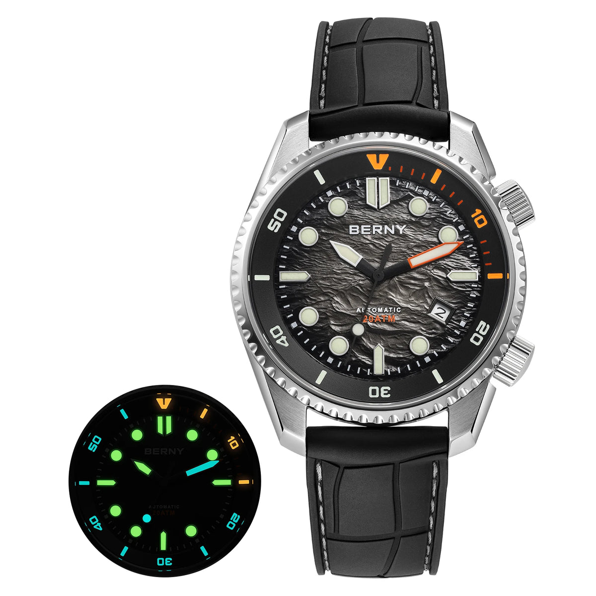 BERNY 20ATM Automatic Men's Watch Diver Sports Diving Watches Luxury Sapphire 316L Stainless Steel Mechanical Waterproof Watches