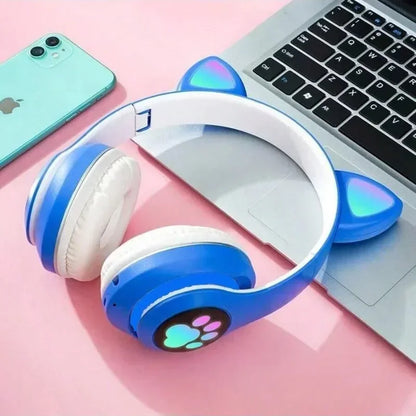 Cute Cat Ears Wireless Bluetooth Headphones with Mic LED Lights, Kids Stereo Music Headset, Cat Ear Wireless Headphones with Noise Cancelling, Gaming & Gift Headphones
