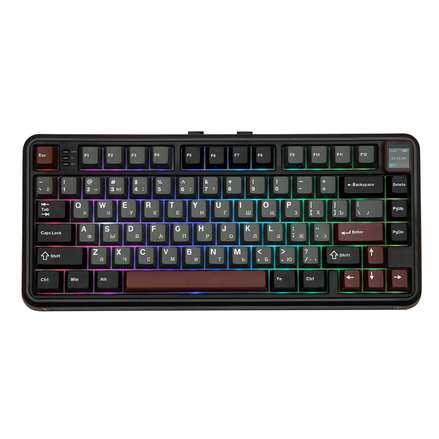 RU Layout MechLands Vibe 75 V2 Russian Version 75% Compact Layout Wired/BT/2.4GHz Wireless Mechanical Keyboard RGB Backlight TFT Screen