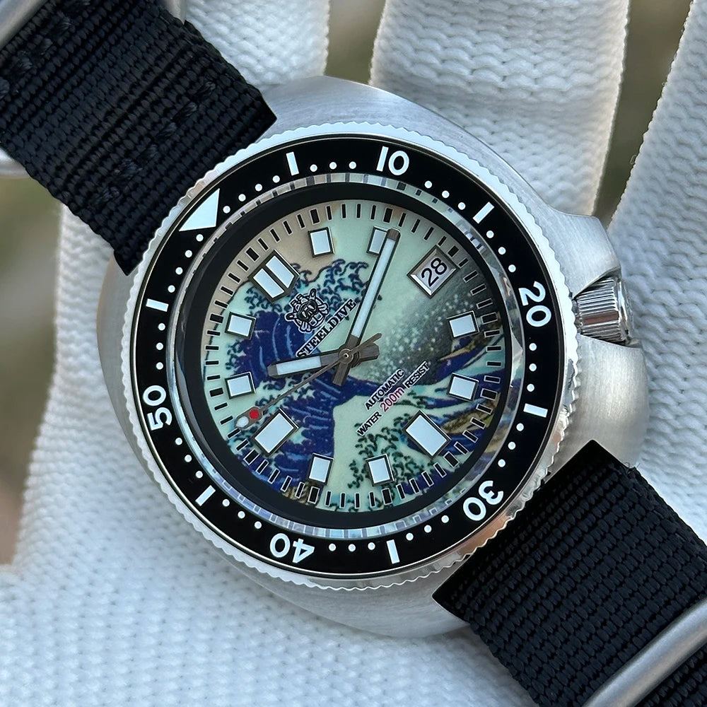 STEELDIVE SD1970J Kanagawa Turtle Full Luminous Dial Ceramic Bezel NH35 AutomaticSTEELDIVE Offical Store Mens Dive Watch