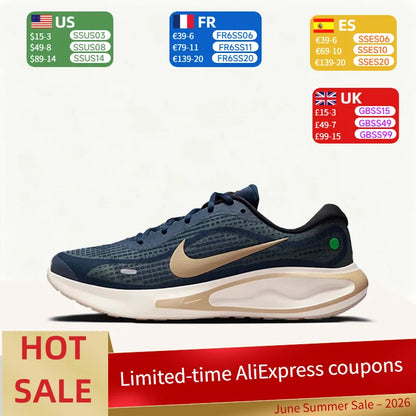 Nike Journey Run: Wygodne, wszechstronne, oddychające i lekkie męskie buty do biegania typu low-top – niebieskie FN0228-403