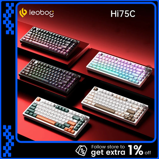 LEOBOG Hi75C Mechanical Keyboard 3Mode/Wired kit Hot Swap With Knob RGB Aluminium Alloy Gasket Hi75C Keyboard Kit PC Custom Gift