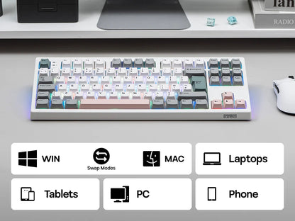 ISO-UK-Layout EPOMAKER TH87 TKL-Layout kabelgebundene/BT/2.4Ghz kabellose mechanische NKRO-Tastatur mit 10000mAh-Akku & RGB-Beleuchtung