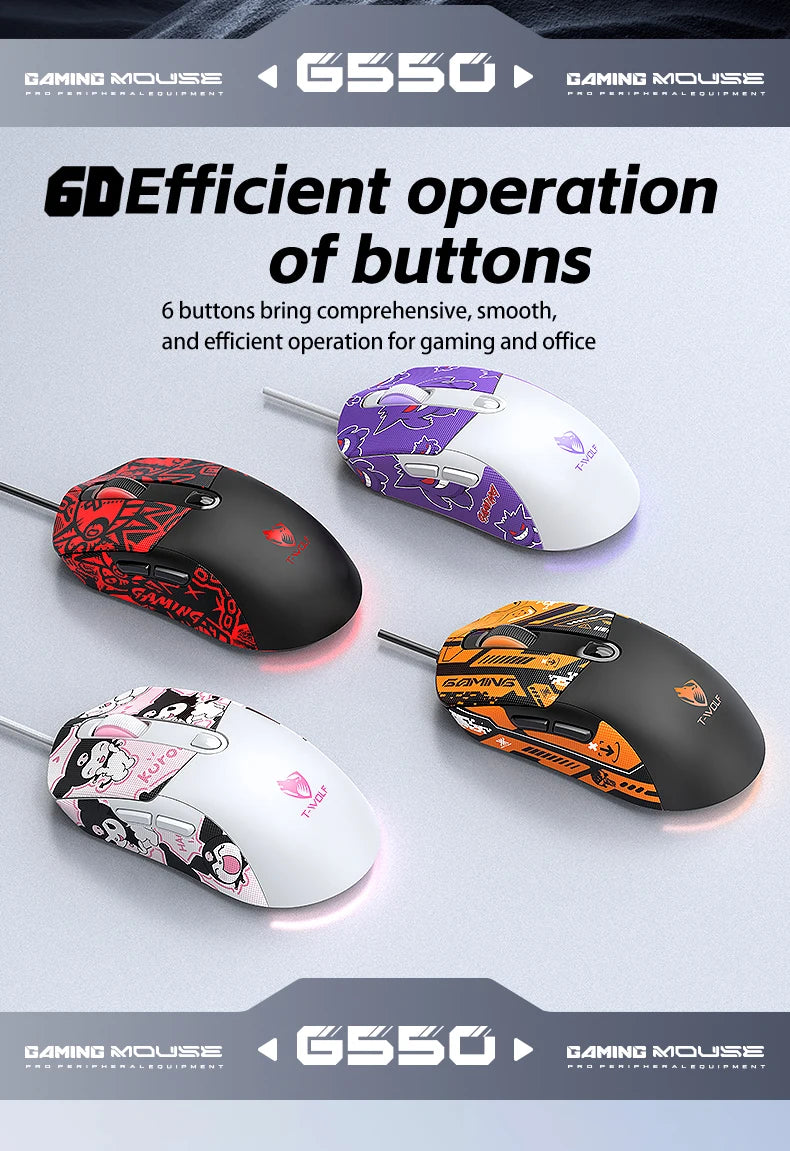 2026 Wired Gaming Mouse RGB with Anti-Slip Grip, 6-Key Ergonomic Gaming Mouse for PC, Desktop & Laptop, Adjustable DPI Wired Gaming Mouse