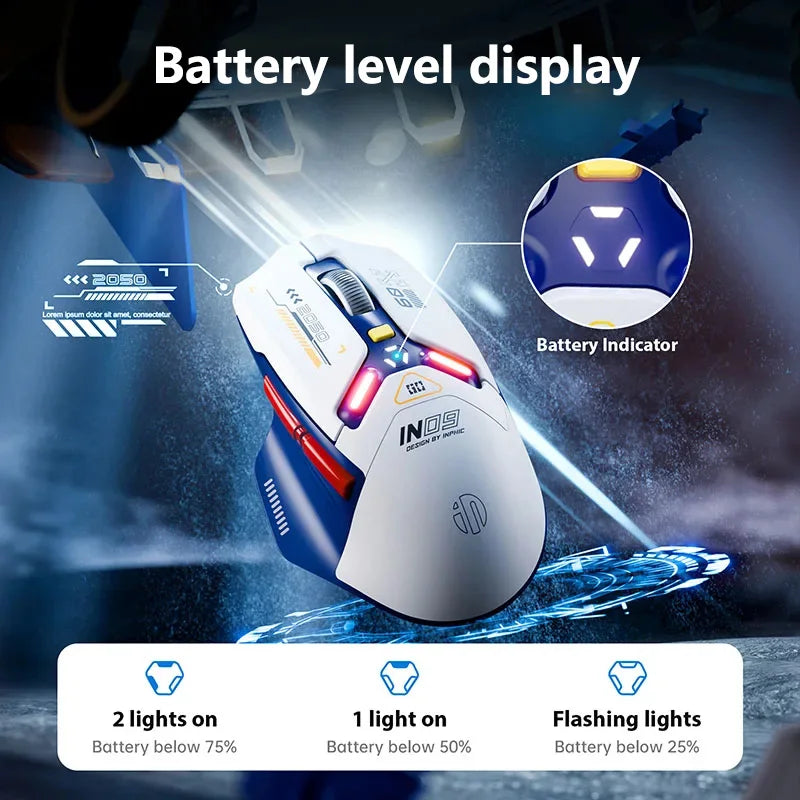 INPHIC IN9 Upgraded Wireless Gaming Mouse High DPI Tri-mode 2.4G Bluetooth Type-C Wired RGB Light Macro Programmable Mice for PC